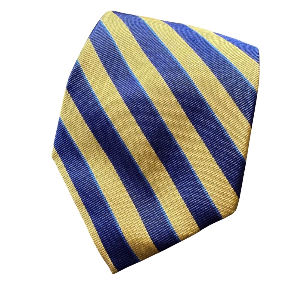 Brooks Brothers Necktie Mens OS Blue Gold Striped Silk Repp Makers Hand Made USA